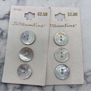 Vintage Streamline Iridescent Mother of Pearl Buttons with Etched Design On Card